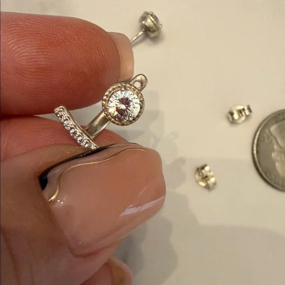 EUC Pandora Silver Earrings with Clear Stones - Picture 10 of 11